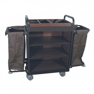 Maid trolley with MDF shelves and 2 110L bags