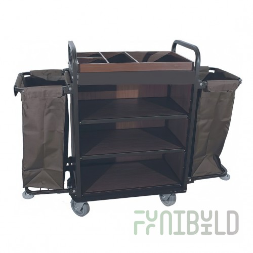 Maid trolley with MDF shelves and 2 110L bags