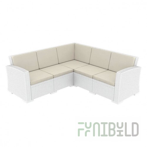 Sofa plastic wicker corner with cushions Monaco Lounge Corner white