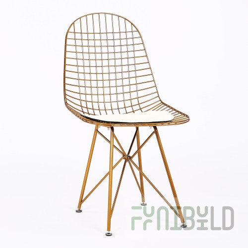 Dining chair Eiffel gold, with white cushion