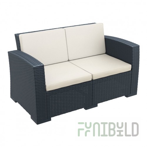 Sofa plastic wicker with cushions Monaco Lounge black