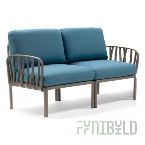 Plastic sofa with cushions Komodo 2, frame color tortora, upholstery blue