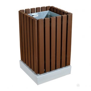 Square wooden urn on a concrete base, dark chocolate