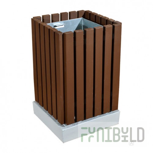 Square wooden urn on a concrete base, dark chocolate