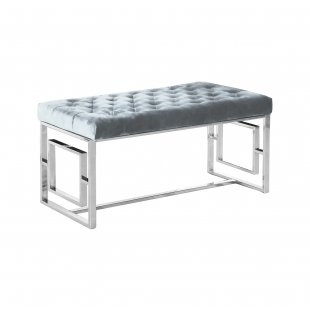Brooklyn bench, grey velvet, silver