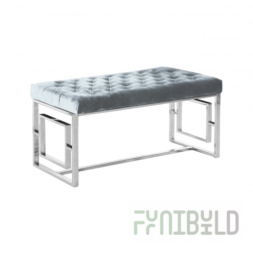Brooklyn bench, grey velvet, silver