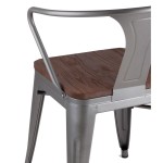 Tolix chair with armrests Silver matt + dark wood