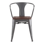 Tolix chair with armrests Silver matt + dark wood