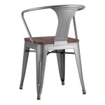 Tolix chair with armrests Silver matt + dark wood
