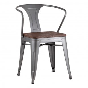 Tolix chair with armrests Silver matt + dark wood