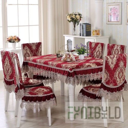 Tablecloth and chair covers with backrest, red