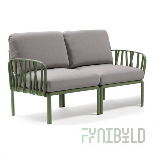 Plastic sofa with cushions Komodo 2, frame color agave, upholstery gray