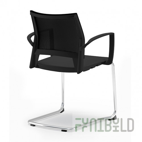 Gaius plastic chair on runners with armrests, with mesh