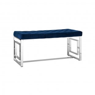 Brooklyn bench, blue velvet, silver