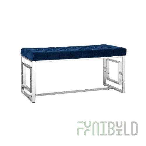 Brooklyn bench, blue velvet, silver