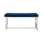 Brooklyn bench, blue velvet, silver
