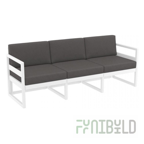 Plastic sofa with cushions Mykonos XL, white/dark grey