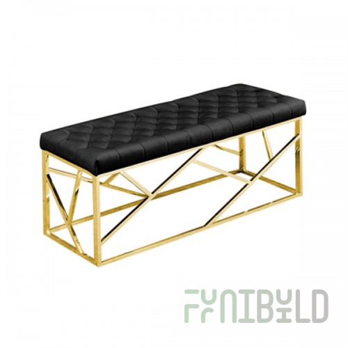 Art Deco bench, black velvet, gold