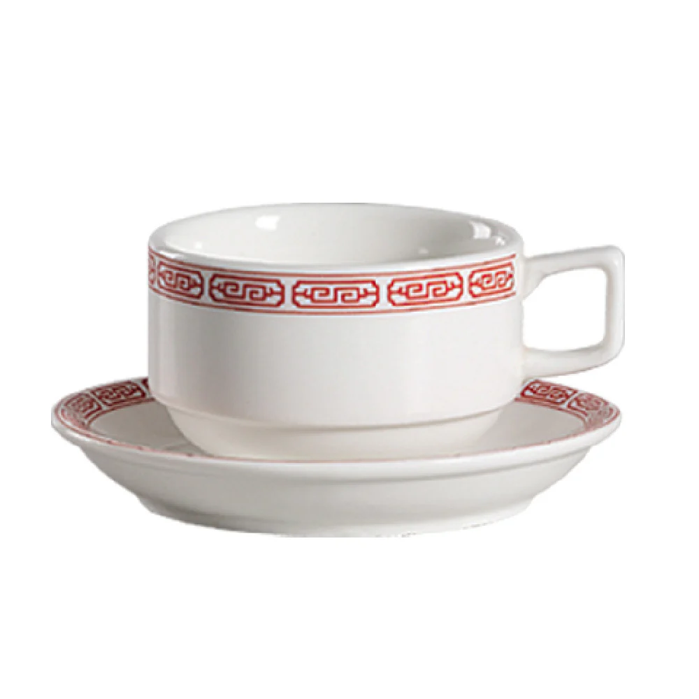 CAC China 105-1-S 8 Oz Red Gate Cup Round Porcelain Dishwasher Safe 3-1/2 Inch