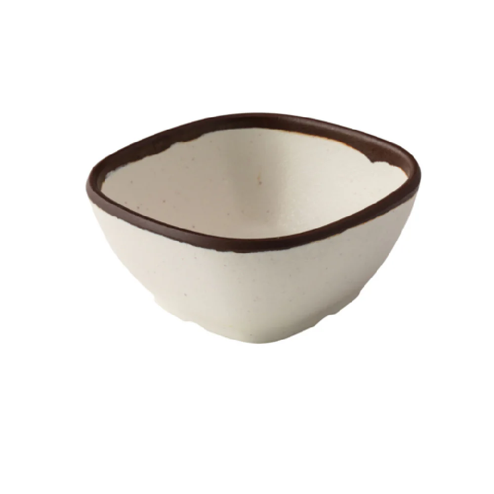 Yanco NA-505 4-1/2 Inch Miso Soup Bowl Melamine White with Brown Accents Yanco NA-505 4-1/2 Inch Miso Soup Bowl Melamine White with Brown Accents