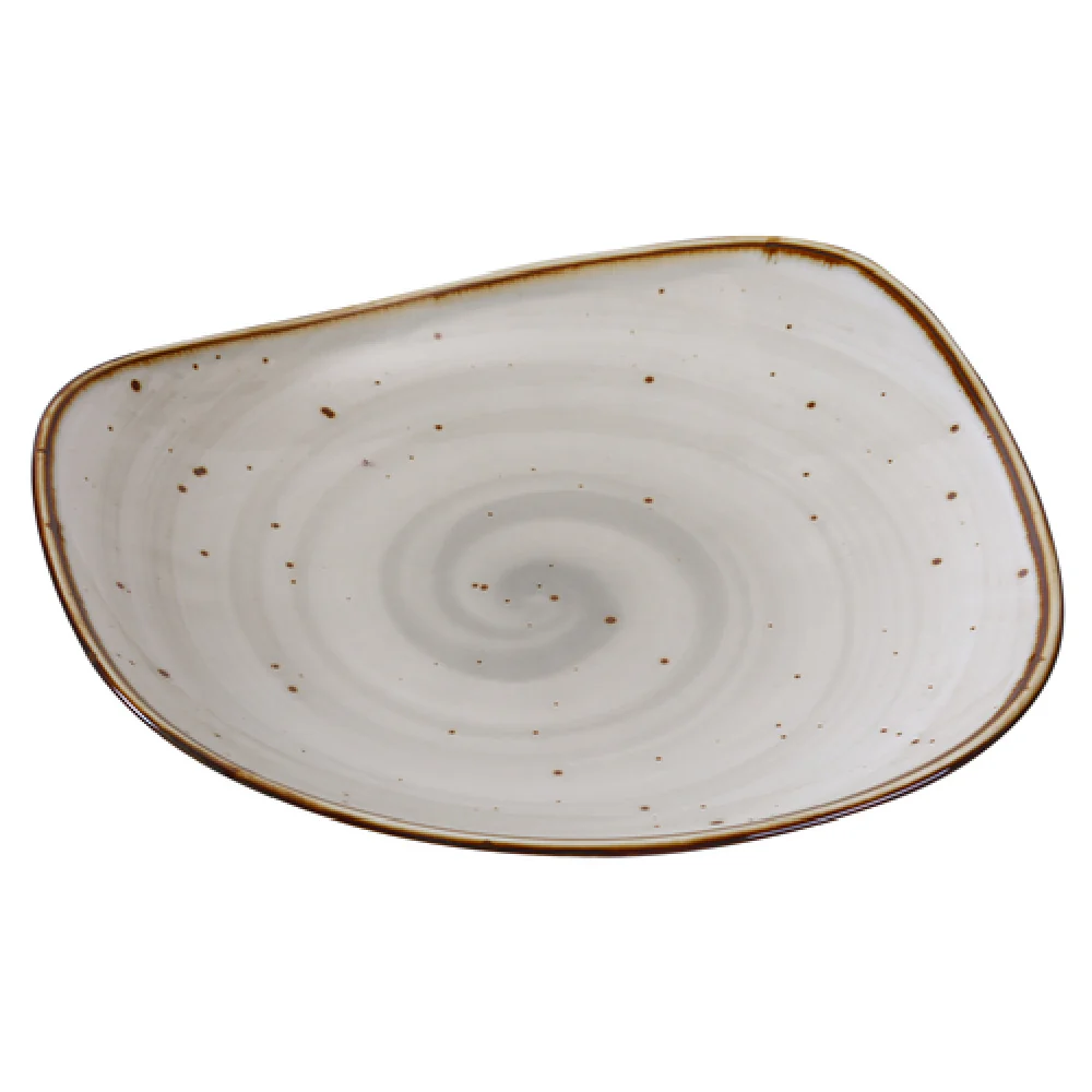 Yanco LY-107 7-1/4 Inch Freeform Plate Porcelain Glazed Brown Speckled