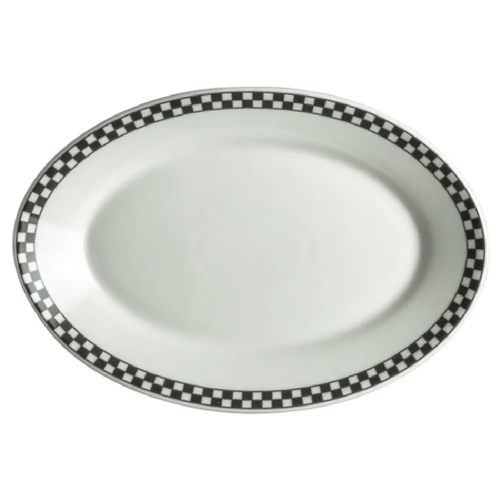 Steelite HL1551636 11-3/4 Inch Platter Oval Ceramic Rolled Edge Homer Black Checkers Steelite HL1551636 11-3/4 Inch Platter Oval Ceramic Rolled Edge Homer Black Checkers