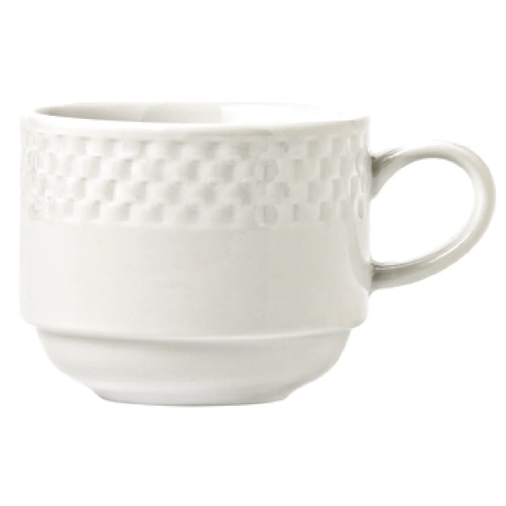 Libbey 999013531 9 Oz Cup with Handle Embossed Porcelain Lunar White