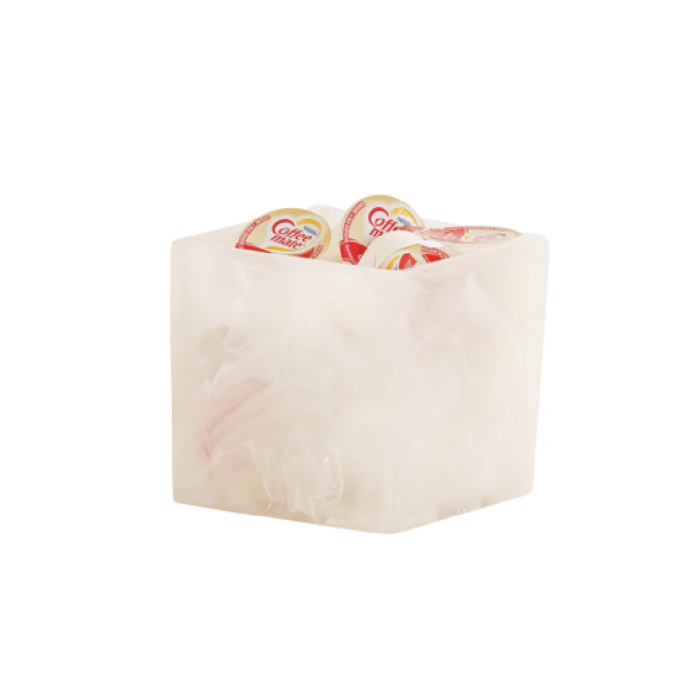 Cal-Mil 22055-4-126 4 Inch Condiment Jar Square Resin White Marble Swirl