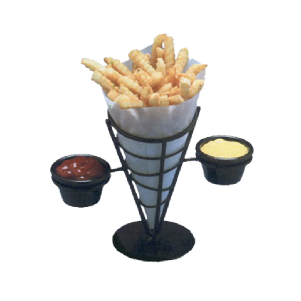American Metalcraft FBC92 5 Inch Round French Fry Basket with 2 Ramekins Black Iron