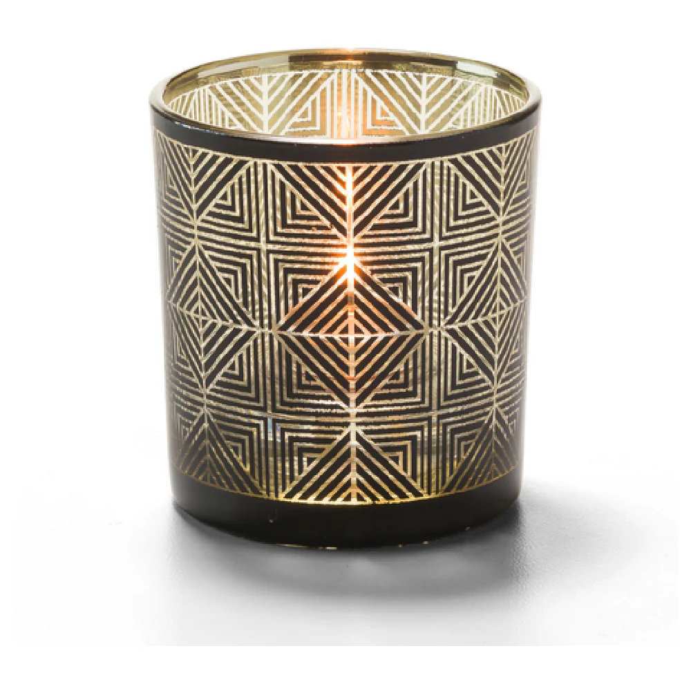 Hollowick 5120 2-9/10 Inch Geometric Candle Lamp Glass Black and Gold Hollowick 5120 2-9/10 Inch Geometric Candle Lamp Glass Black and Gold