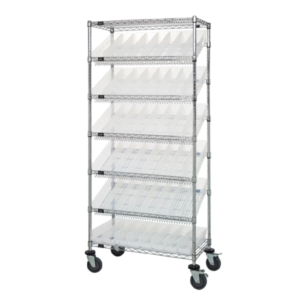 Quantum MWRS-7-103CL 36 Inch Mobile Storage Shelving Unit with Bins Chrome Finish