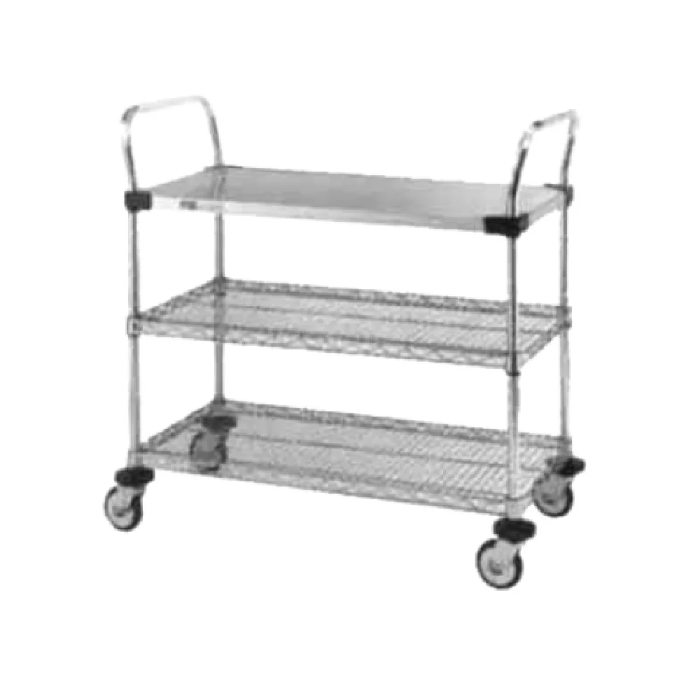 Metro MW404 36 Inch MW Standard Duty Utility Cart Open Design Chrome-Plated Steel with 3 Shelves