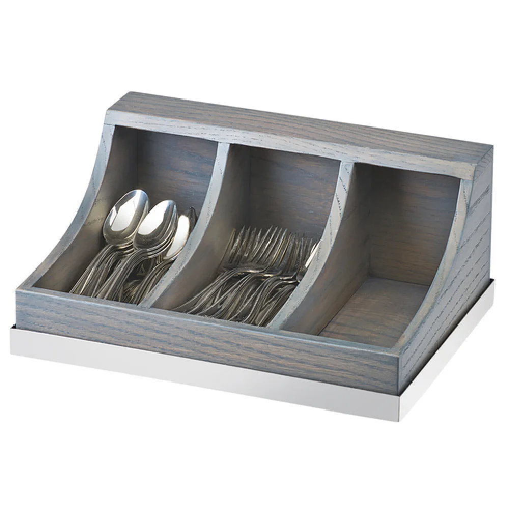 Cal Mil 3802-83 13-3/4 Inch Ashwood Flatware Organizer Wood Gray Wash with 3 Compartments