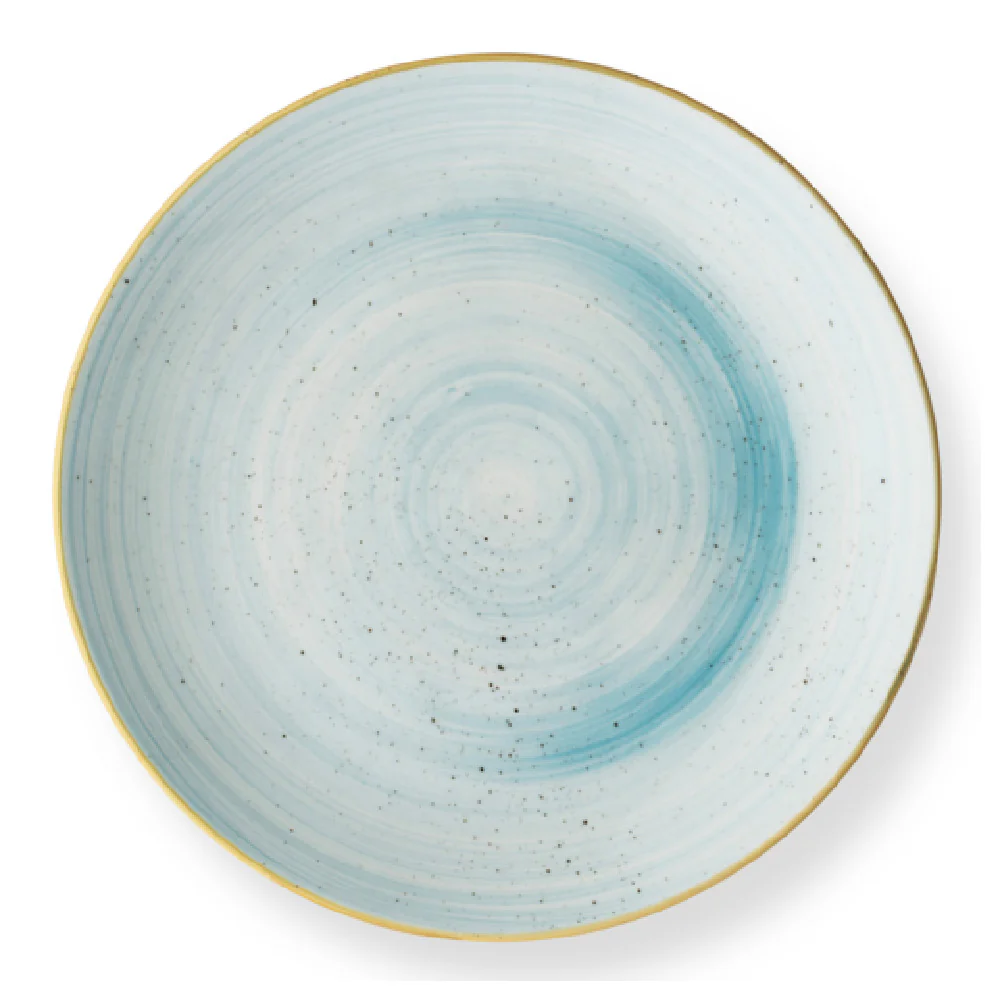 Bon Chef 2060023P-SB 9.25 Inch Dia Coupe Plate with Artis Sky Blue Finish Porcelain Bon Chef 2060023P-SB 9.25 Inch Dia Coupe Plate with Artis Sky Blue Finish Porcelain