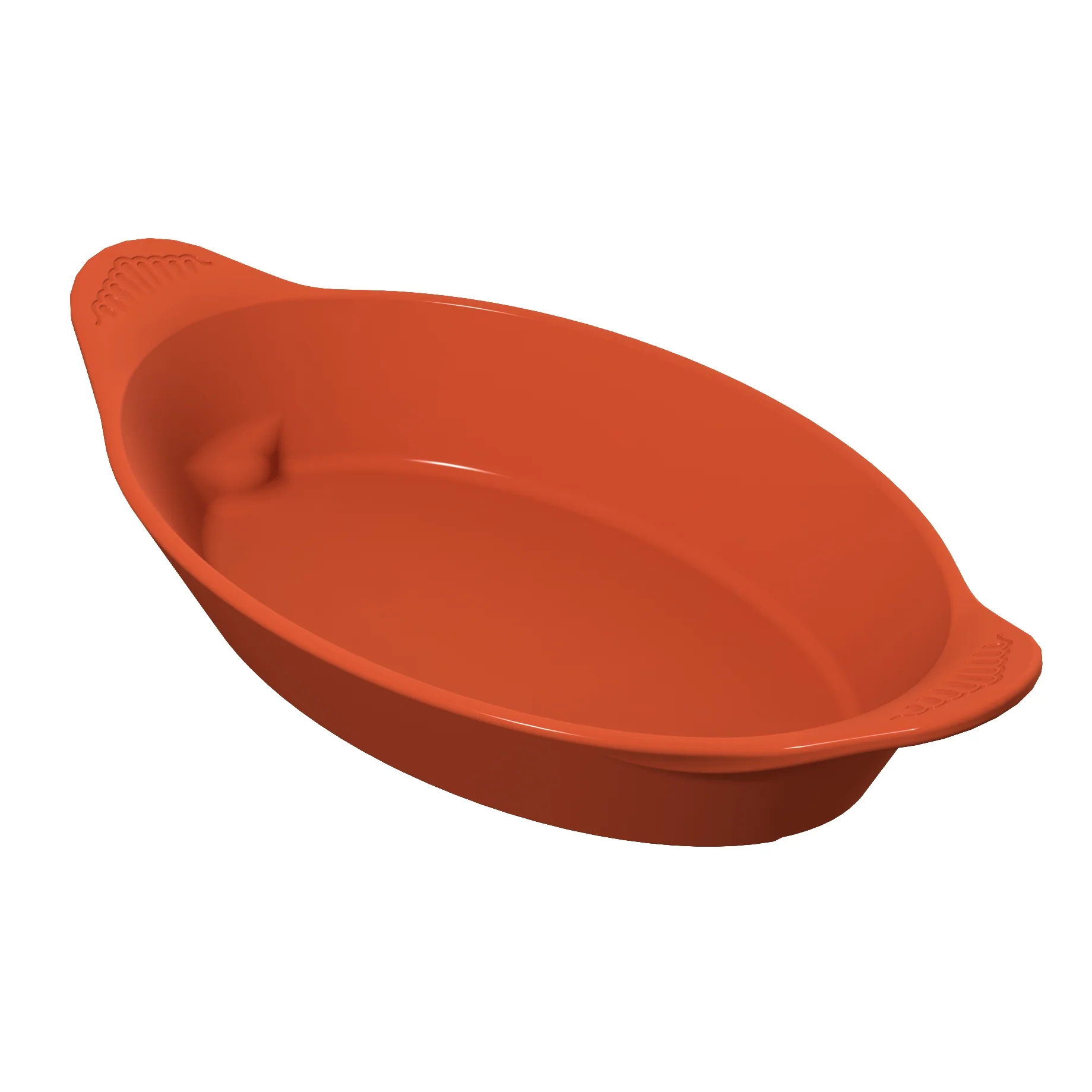Tablecraft CW1725SNX 16 Oz Oval Cold Holding Serving Dish with Shell Handles Sunset Orange Aluminum