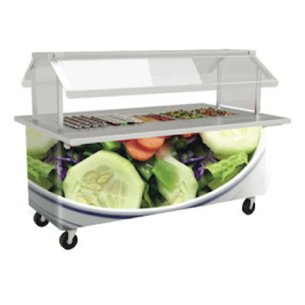 Low Temp Industries FNR-74 74 Inch Double-sided Self Service Ice Cooled Serving Counter Stainless Steel with Hinged Sneeze Guard Low Temp Industries FNR-74 74 Inch Double-sided Self Service Ice Cooled Serving Counter Stainless Steel with Hinged Sneeze Guard