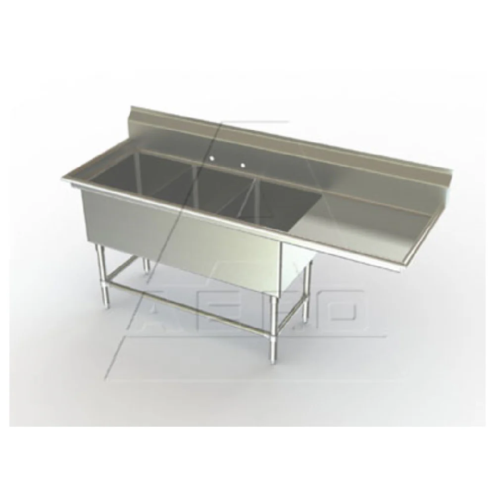 AERO Manufacturing 2F3-2424-36R 112-1/4 Inch with Right Drainboard Three Compartment Stainless Steel Sink AERO Manufacturing 2F3-2424-36R 112-1/4 Inch with Right Drainboard Three Compartment Stainless Steel Sink