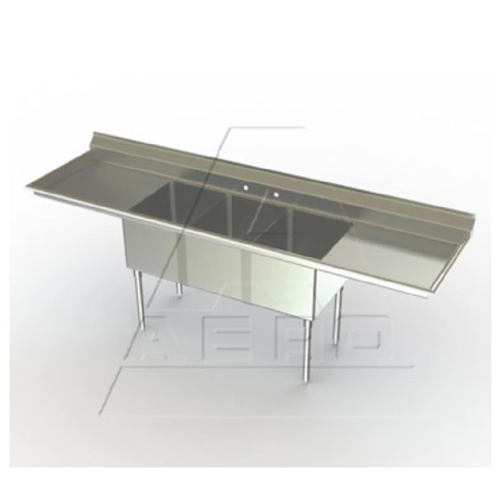 AERO Manufacturing 3F3-3020-24LR 111 Inch Delux Sink Three Compartment Stainless Steel with Drainboards