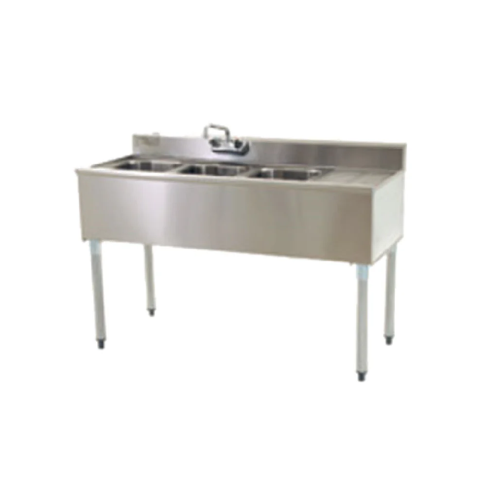 Eagle B5R-18 60 Inch Underbar Sink Unit Three Compartment Stainless Steel with Drainboard
