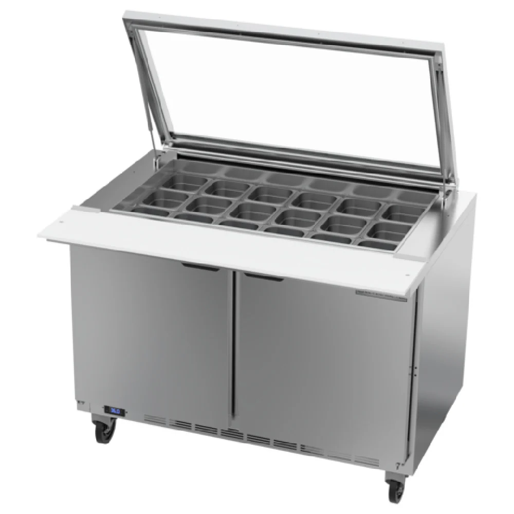 Beverage Air SPE48HC-18M-STL 48 Inch Mega Top Refrigerated Counter With See Thru-lids 13.01 cu ft Beverage Air SPE48HC-18M-STL 48 Inch Mega Top Refrigerated Counter With See Thru-lids 13.01 cu ft