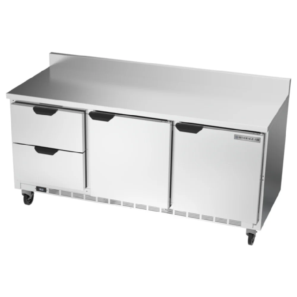 Beverage Air WTRD72AHC-2-FIP 72 Inch Worktop Refrigerator 17.88 cu ft 3 Section with 4 Shelves Beverage Air WTRD72AHC-2-FIP 72 Inch Worktop Refrigerator 17.88 cu ft 3 Section with 4 Shelves