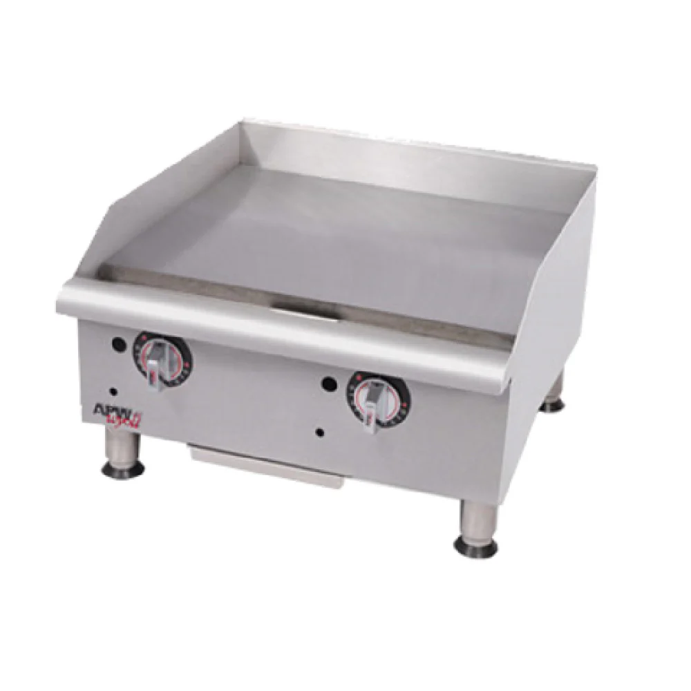 APW Wyott GGT-48S_LP 48 Inch Workline Griddle Gas Countertop with Polished Steel Plate 80000 BTU