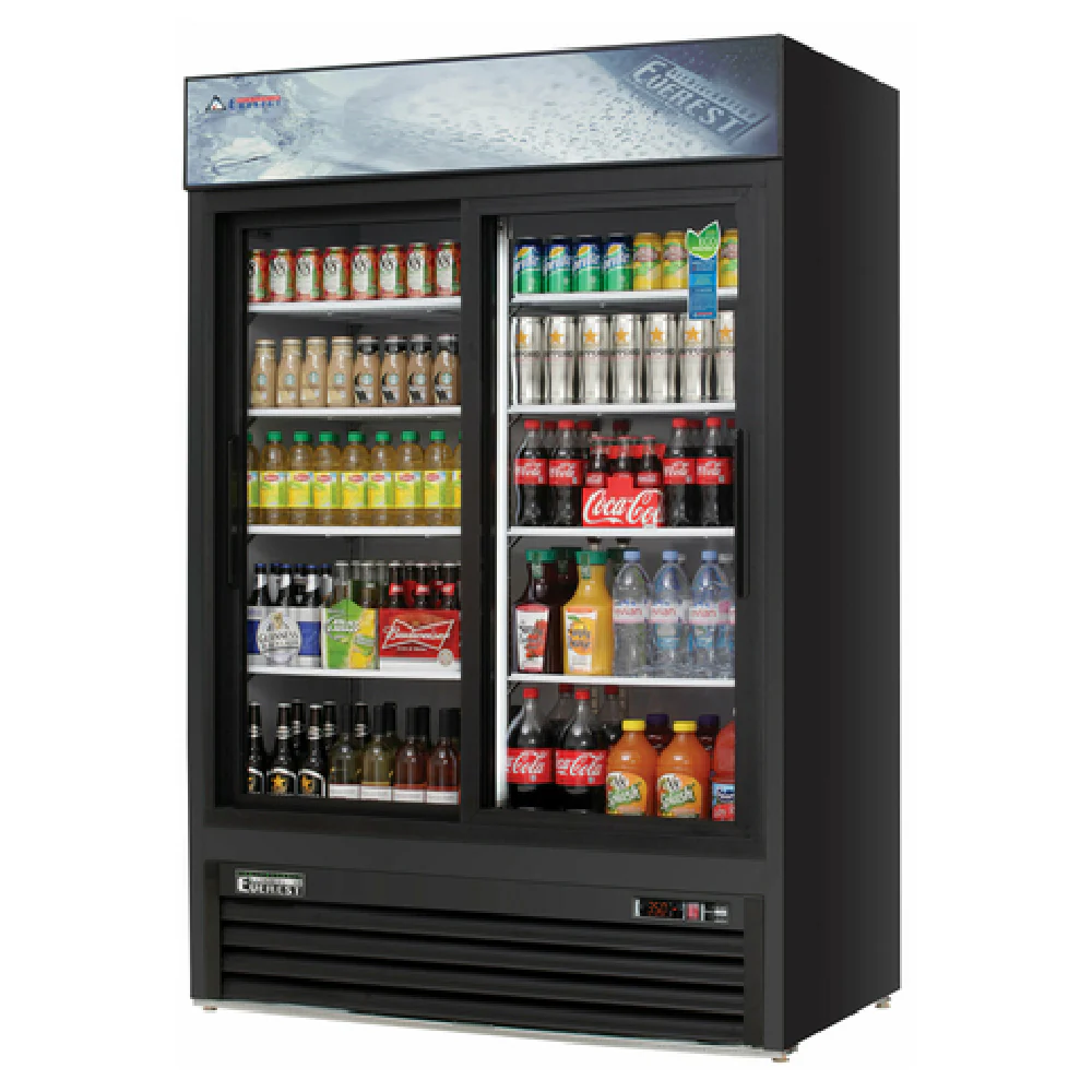 Everest Refrigeration EMGR48B 53 Inch Reach-In Glass Door Merchandiser Refrigerator Black Coated Steel Everest Refrigeration EMGR48B 53 Inch Reach-In Glass Door Merchandiser Refrigerator Black Coated Steel