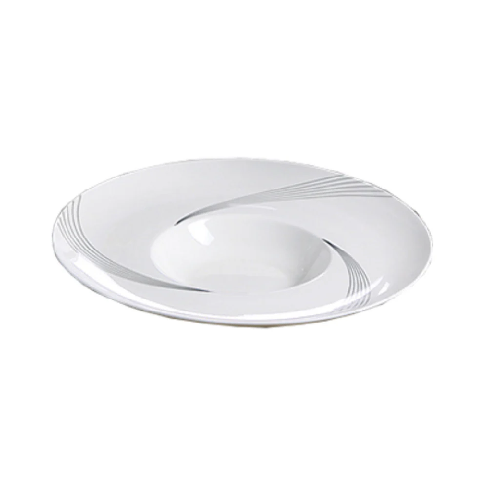Yanco UR-612 12 Inch Diameter Bone White Round Dessert Plate Porcelain with Line Design