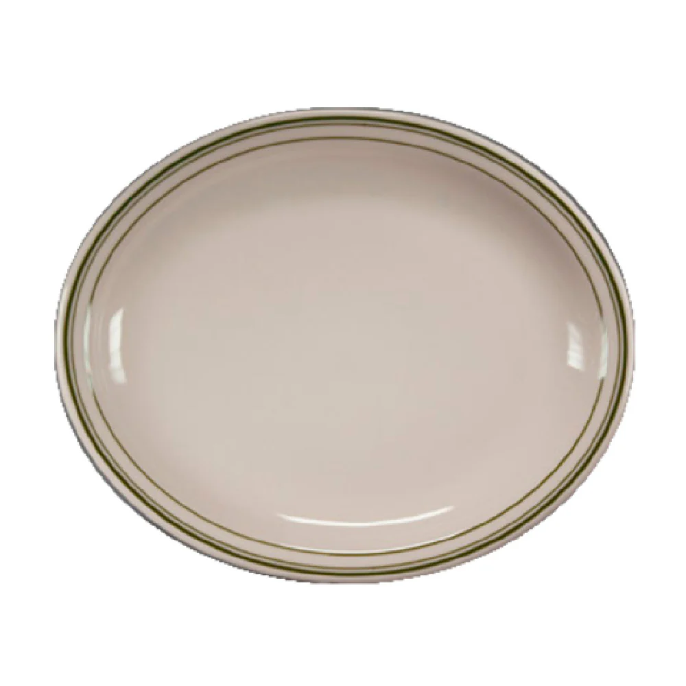 Steelite HL2621 12-3/8 Inch China Oval Platter Narrow Rim Homer Green Band