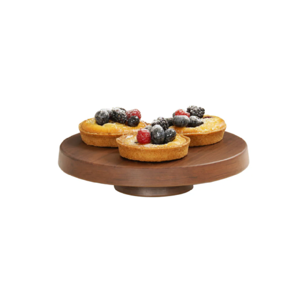 Cal-Mil 23755-102-78 10 Inch Pedestal Dish Stand Melamine Walnut with Dishwasher Safe