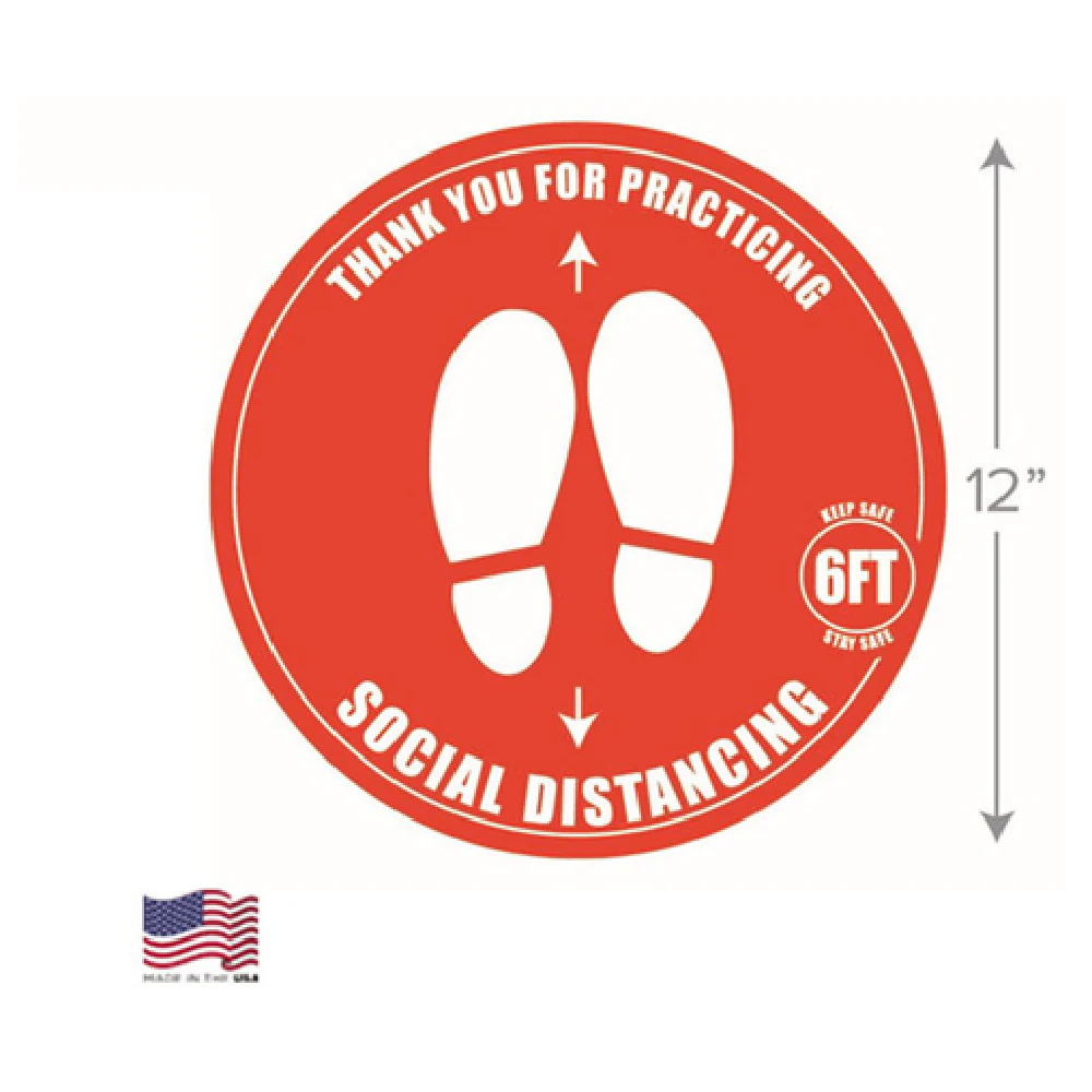Spring USA SPFL-121125 12 Inch Diameter Social Distancing Floor Decal Bright Orange Vinyl