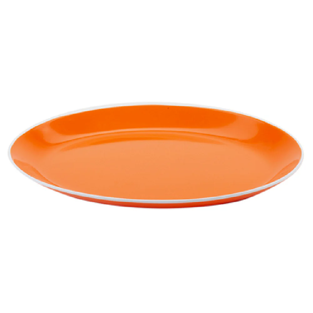 GET Enterprises OP-1080-TG 10 Inch Small Dinner Plate Oval Break-Resistant Melamine Tangerine Orange with White Trim