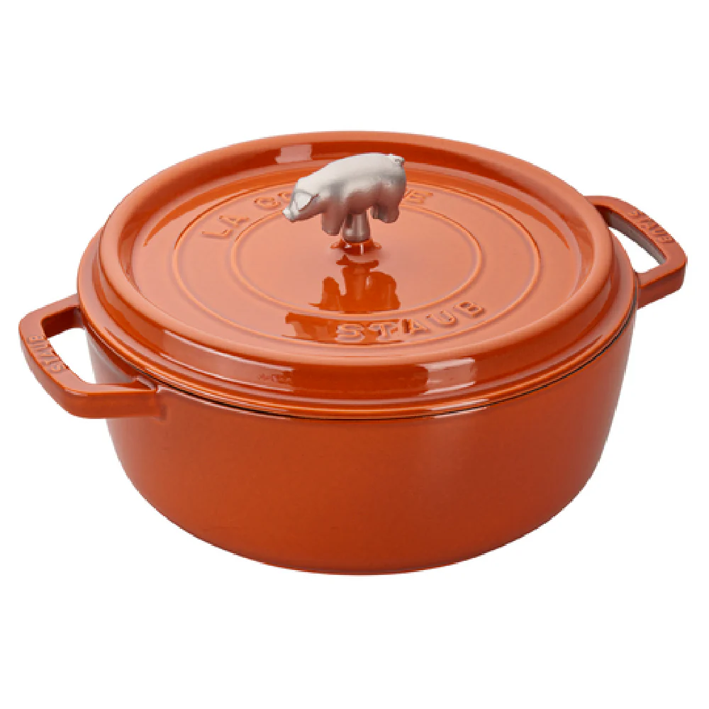 Zwilling 196128806 6 Qt Round Cast Iron Dutch Oven with Pig Knob Burnt Orange