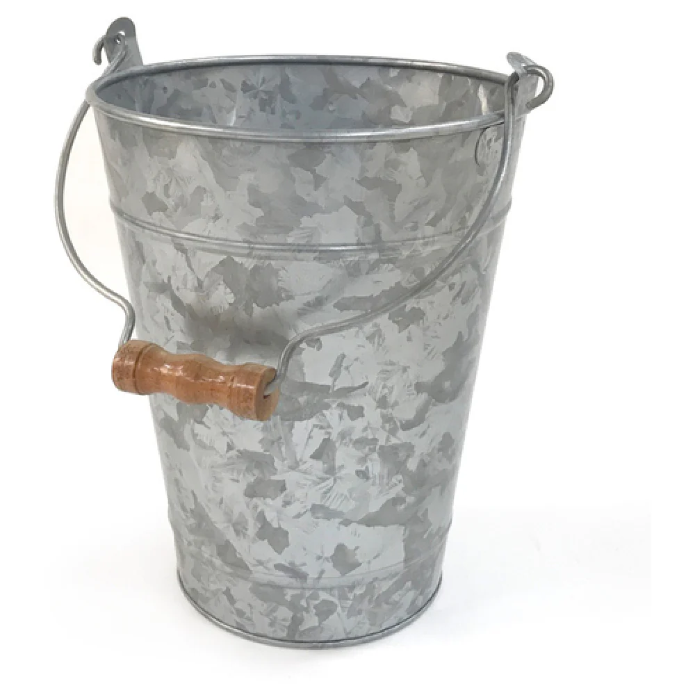 GET Enterprises GB-87-GG 8 Inch Round Bucket with Handle Galvanized Metal Gray
